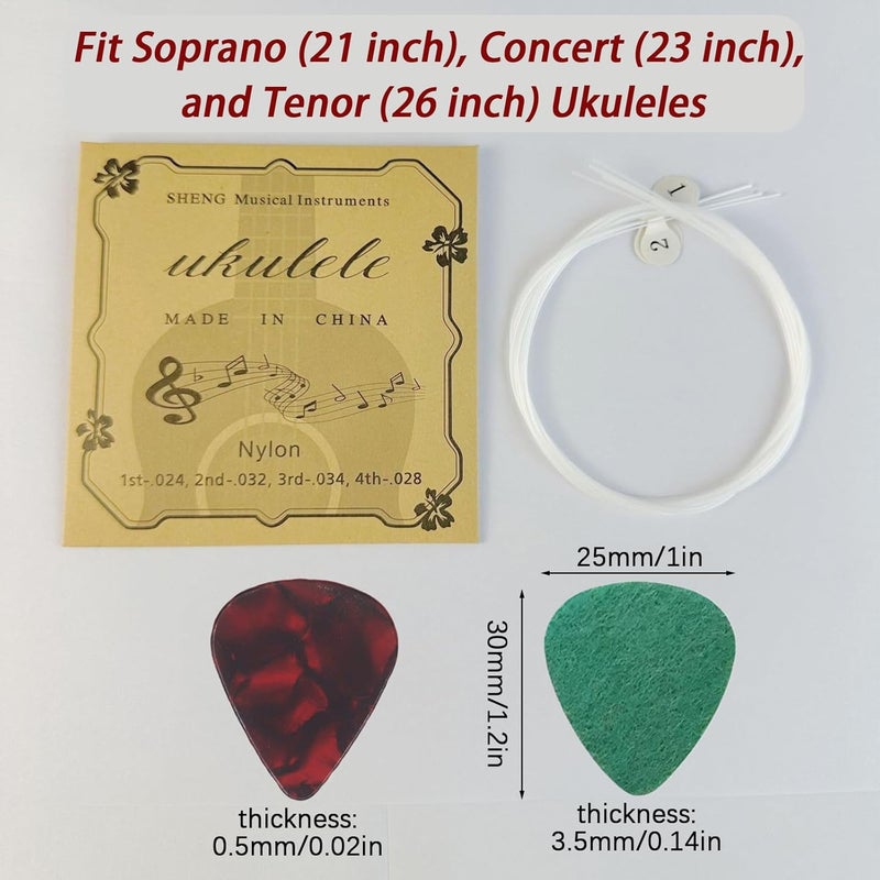 Cheerock Nylon Ukulele Strings - Set of 10 for Soprano, Concert & Tenor (21, 23, 26 Inch) with 5 Felt & 5 ABS Picks - Image 2